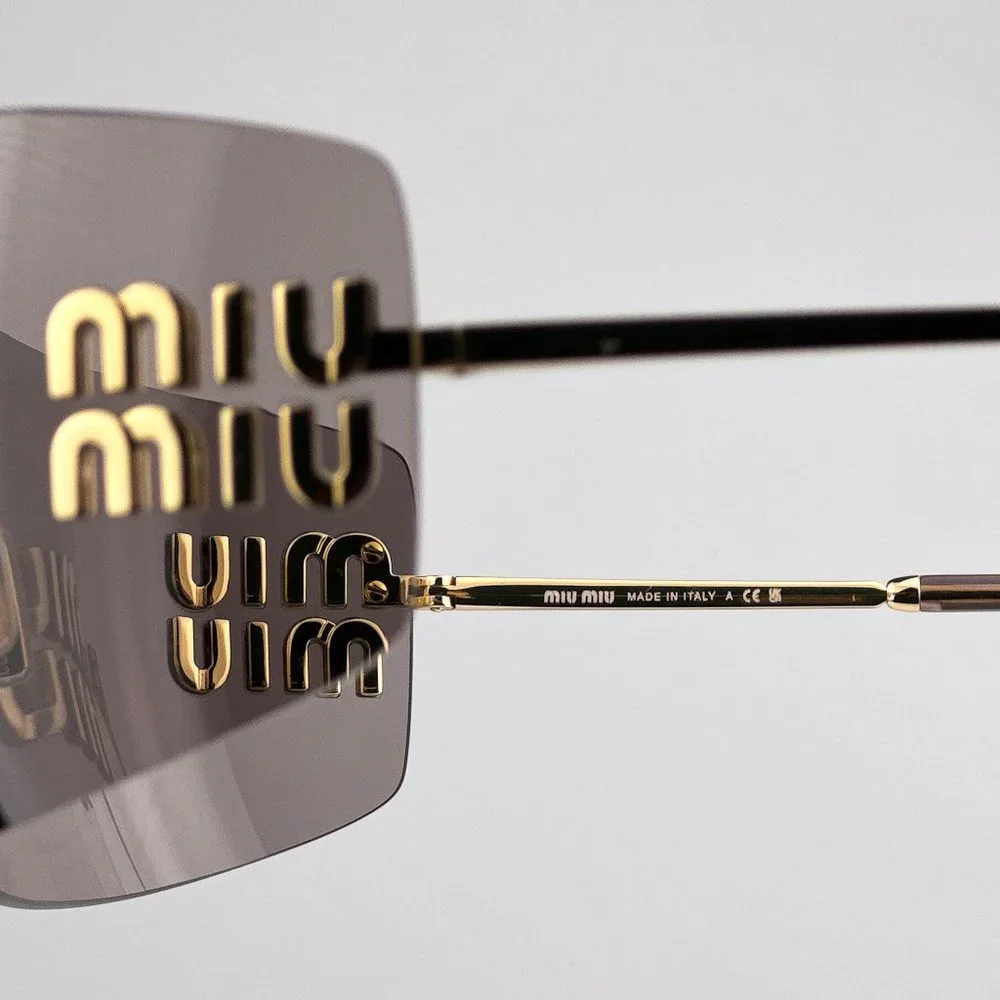 Miu Miu MU54YS 5AK06I BRAND NEW Sunglasses Gold Purple Wraparound Rimles Women
